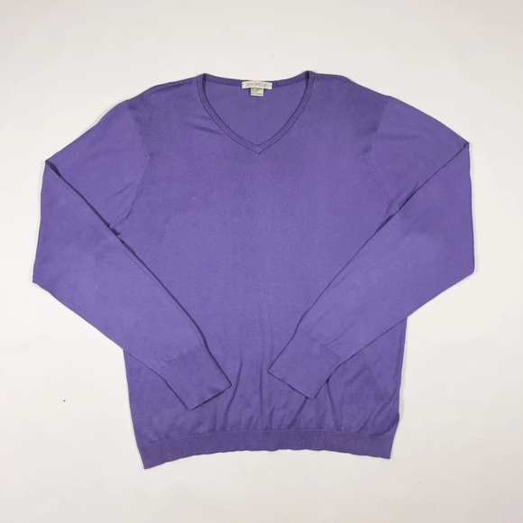 John Smedley Plum Purple 100% Sea Island Cotton V Neck Sweater 